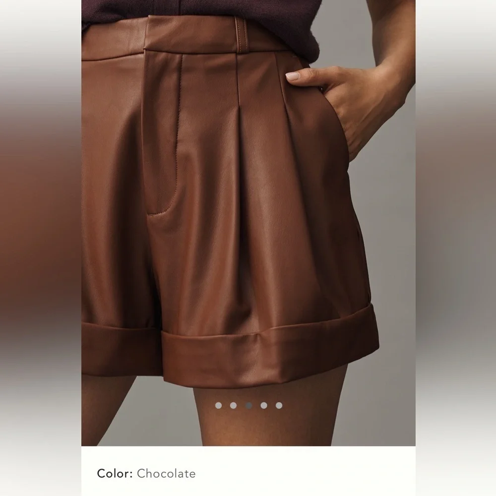 NWT new 12 Anthropologie Maeve faux leather cuffed shorts chocolate brown